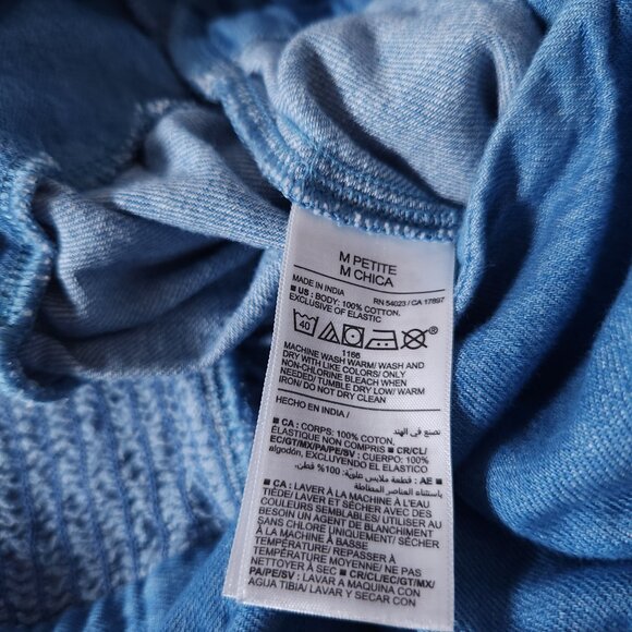 Old Navy Womens Denim Jumpsuit M Petite Blue Puff Sleeve Farmcore Cottagecore - Picture 12 of 13